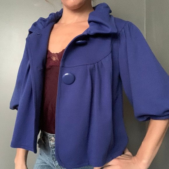 Royal Blue Crop/Balloon Sleeves Top - Picture 5 of 7